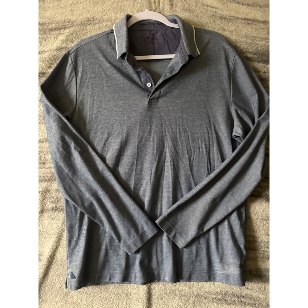 UNTUCKit Mens Large Long Sleeve Polo Shirt Blue Pima Cotton Blend UT-14-35870